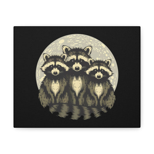 3 Raccoons in the Moonlight Canvas Wall Art - Busy Bee Bazaar