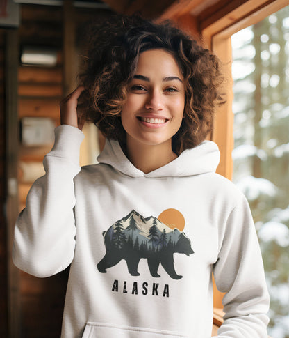 Alaska Bear in the Mountains hoodie - Busy Bee Bazaar