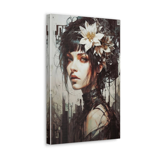 beautiful Woman on Canvas, Abstract Print of Chic Girl, Ready to Hang Artistic Canvas, Girl with Mysterious Expression - Busy Bee Bazaar