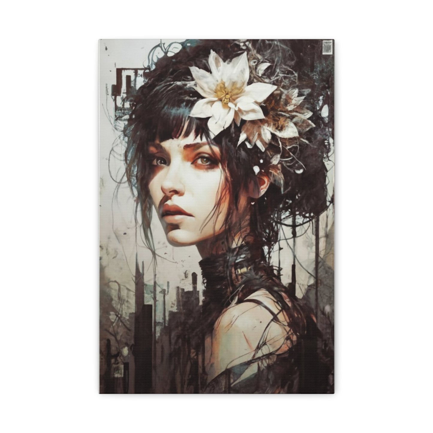 beautiful Woman on Canvas, Abstract Print of Chic Girl, Ready to Hang Artistic Canvas, Girl with Mysterious Expression - Busy Bee Bazaar