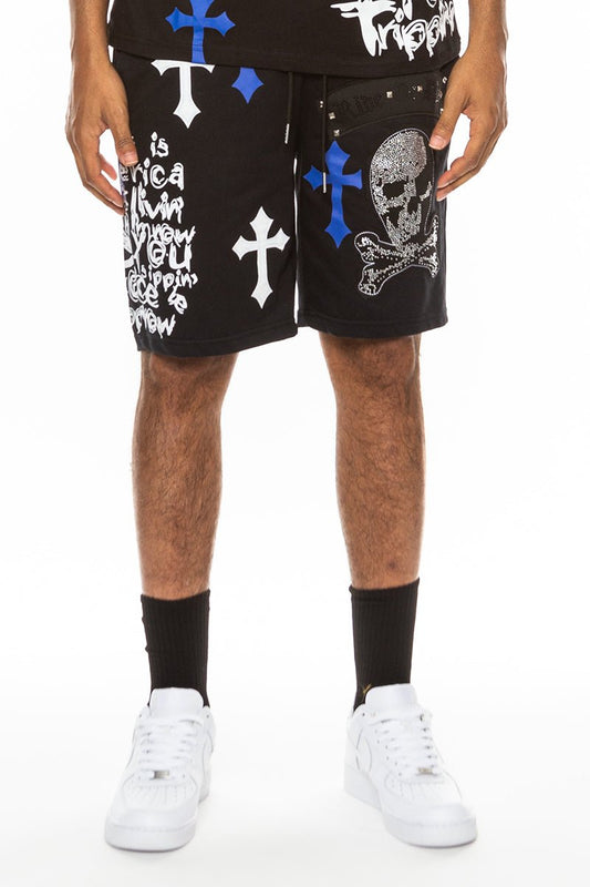 Bejewelled Chrome Skull Shorts - Busy Bee Bazaar