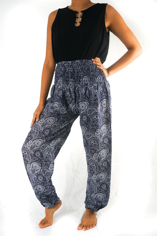 Black Paisley Pants Women Boho Pants Hippie Pants Yoga - Busy Bee Bazaar