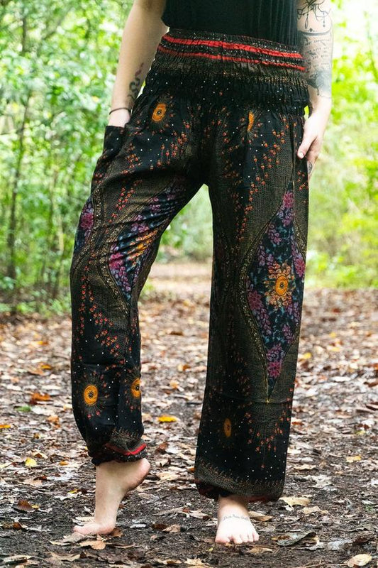 Black PEACOCK Harem Pants Women Boho Pants Hippie Pants - Busy Bee Bazaar