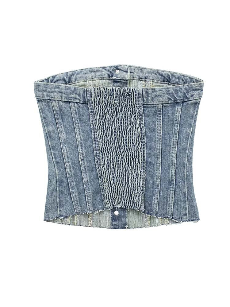 Button-up Denim Corset Crop Top - Busy Bee Bazaar