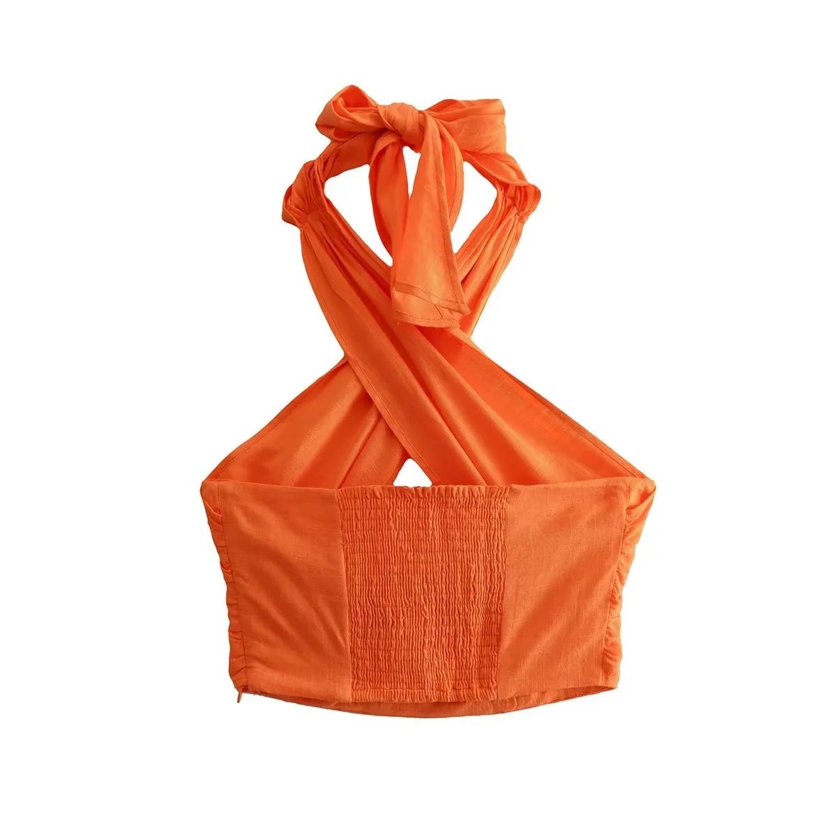 Cotton Linen Orange Ruched Crop Top - Busy Bee Bazaar