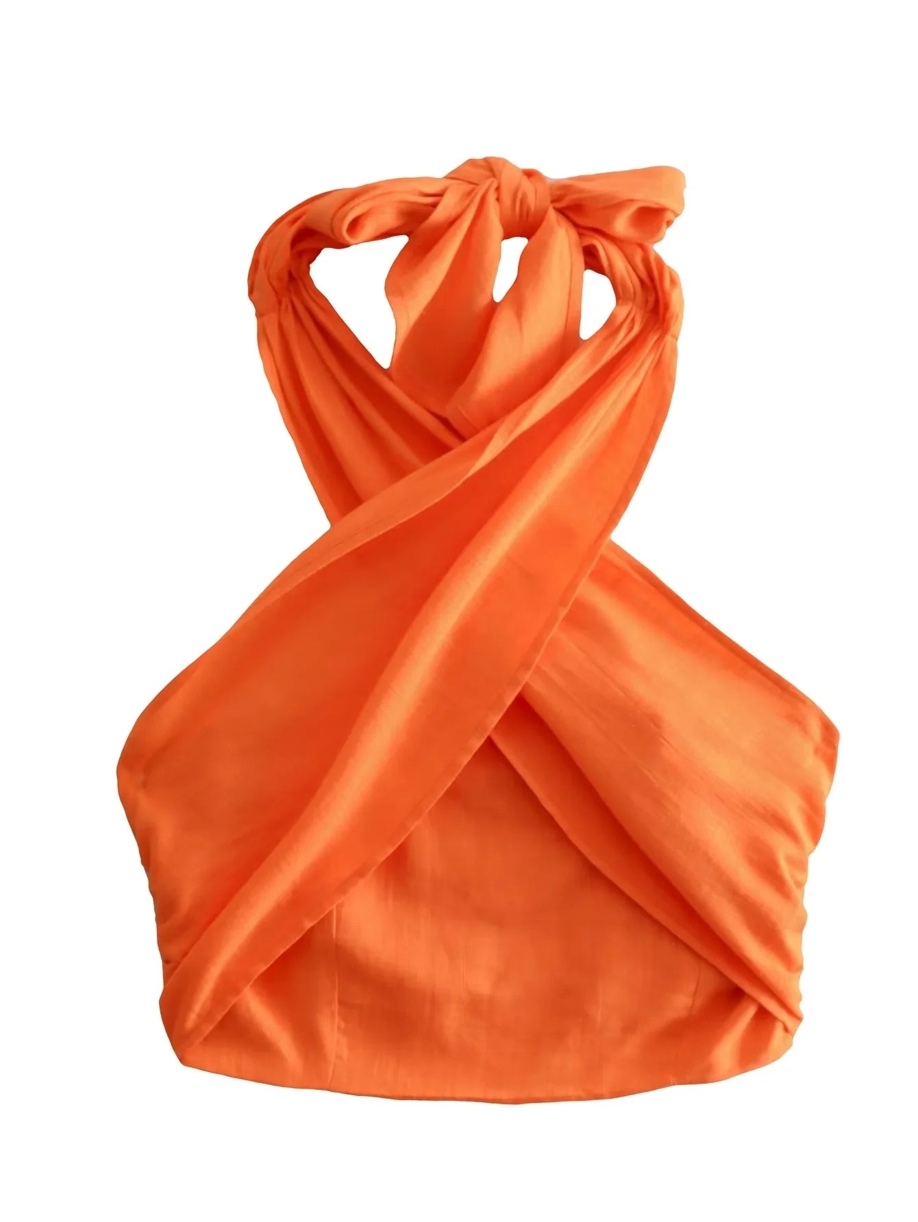 Cotton Linen Orange Ruched Crop Top - Busy Bee Bazaar