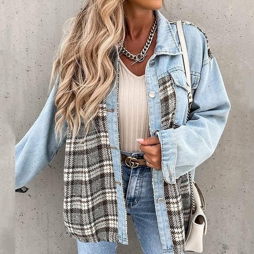 Denim Plaid Shirts Lapel Blouses and Tops - Busy Bee Bazaar