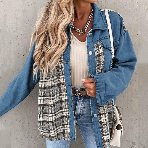 Denim Plaid Shirts Lapel Blouses and Tops - Busy Bee Bazaar