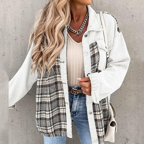 Denim Plaid Shirts Lapel Blouses and Tops - Busy Bee Bazaar