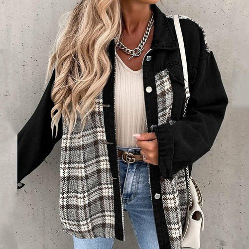 Denim Plaid Shirts Lapel Blouses and Tops - Busy Bee Bazaar