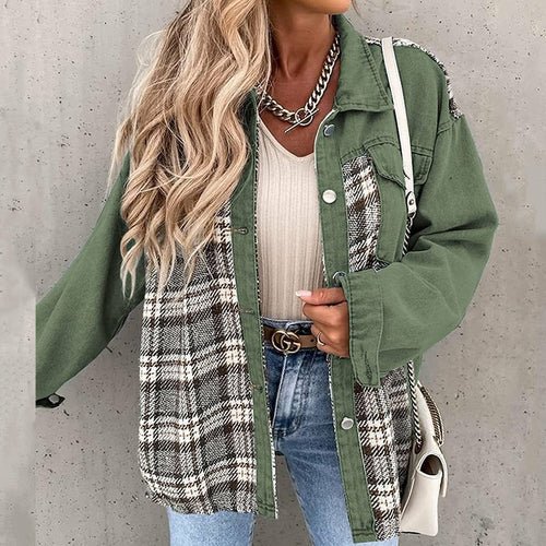 Denim Plaid Shirts Lapel Blouses and Tops - Busy Bee Bazaar