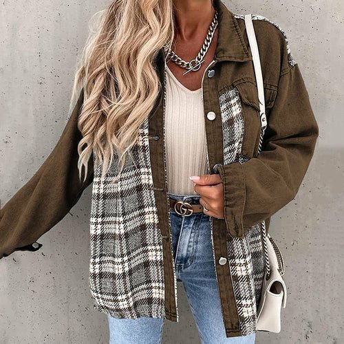 Denim Plaid Shirts Lapel Blouses and Tops - Busy Bee Bazaar