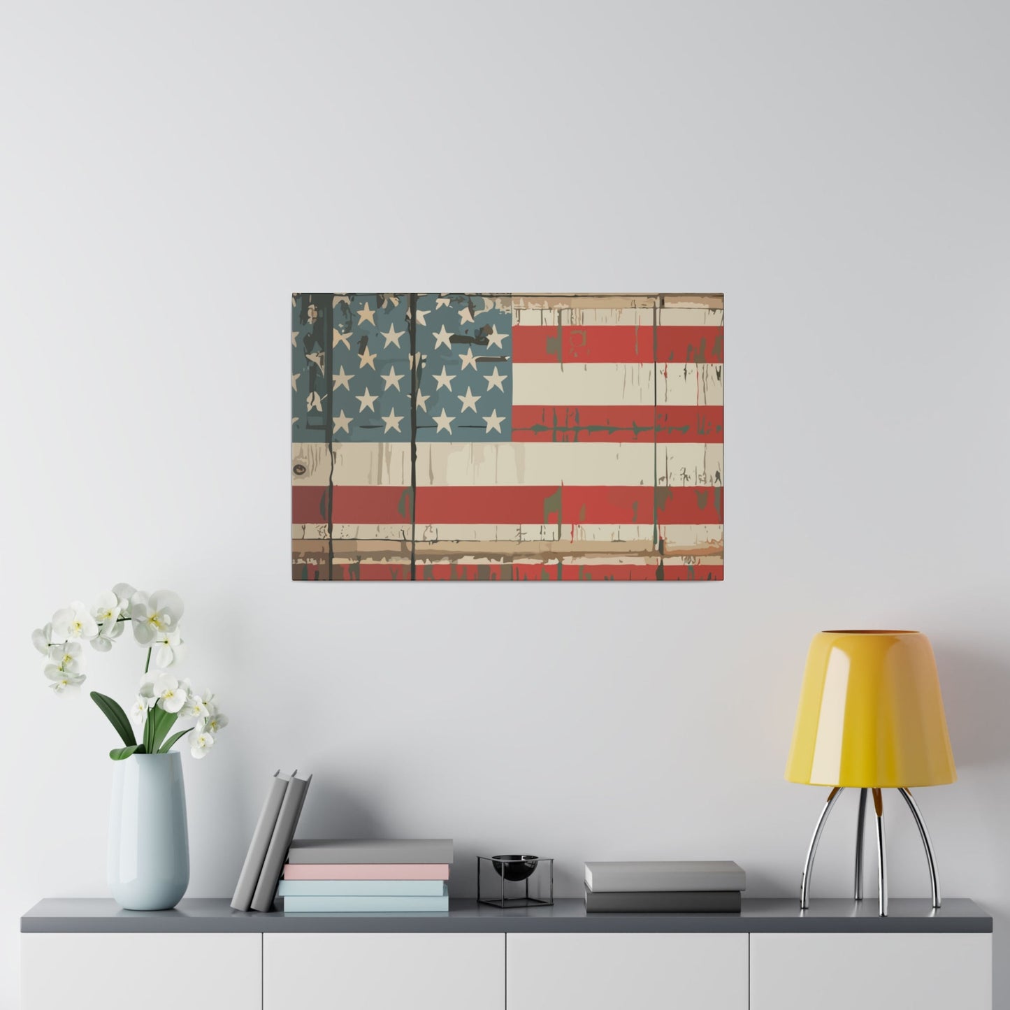 Distress American Flag on Matte Canvas, Stretched, 0.75" - Busy Bee Bazaar