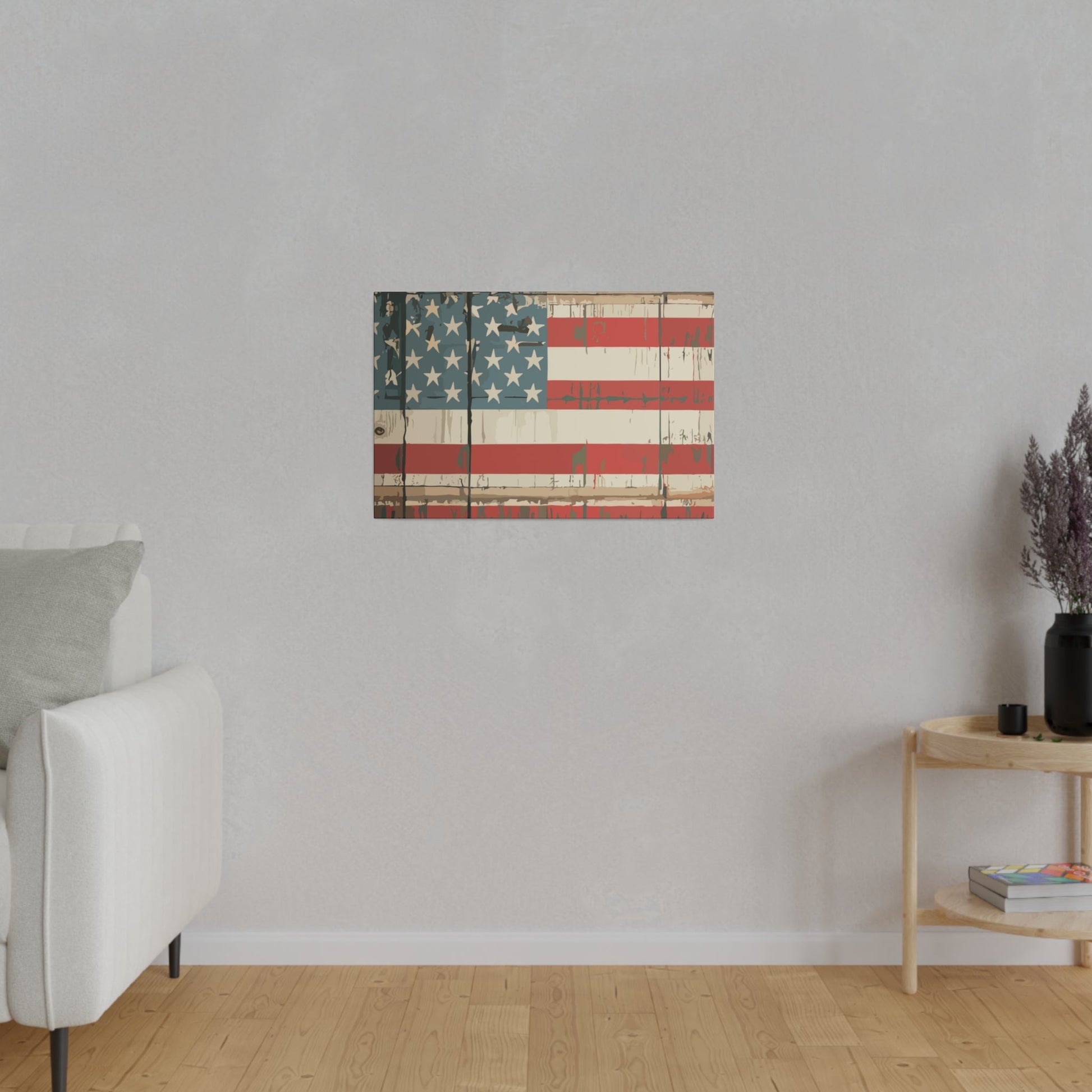 Distress American Flag on Matte Canvas, Stretched, 0.75" - Busy Bee Bazaar