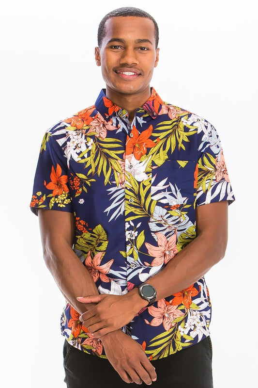 HAWAIIAN PRINT BUTTON DOWN SHIRT - Busy Bee Bazaar