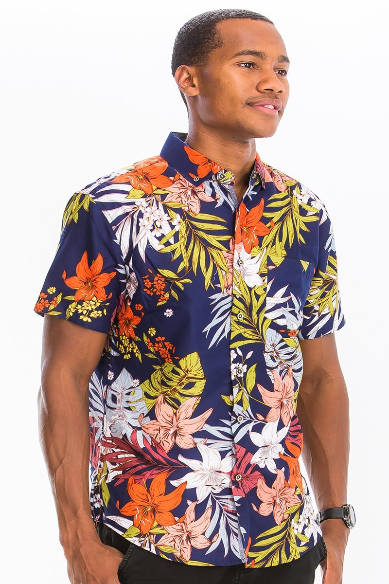 HAWAIIAN PRINT BUTTON DOWN SHIRT - Busy Bee Bazaar