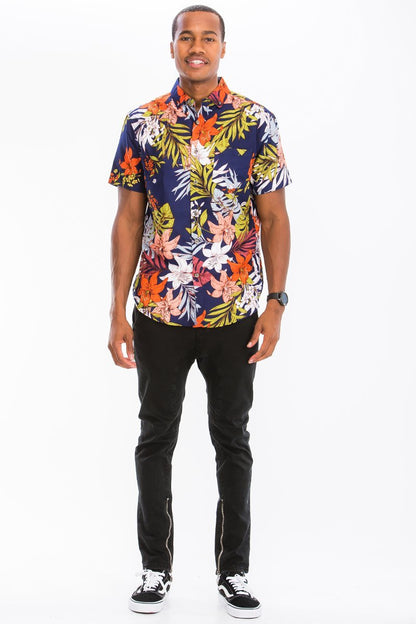 HAWAIIAN PRINT BUTTON DOWN SHIRT - Busy Bee Bazaar