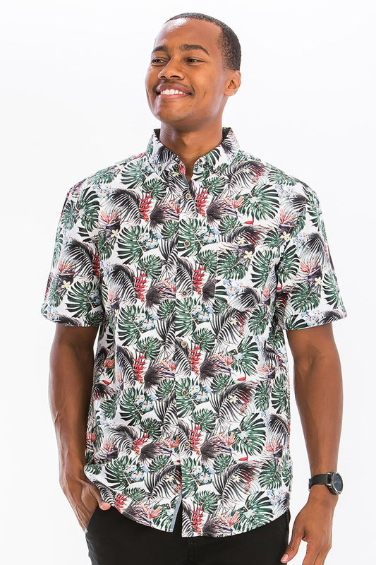 HAWAIIAN PRINT BUTTON DOWN SHIRT - Busy Bee Bazaar