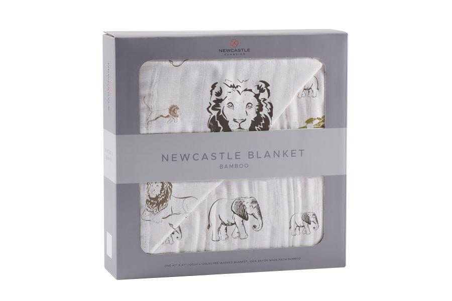 Hear Me Roar Lion and Rhinos and Elephants Bamboo Newcastle Blanket - Busy Bee Bazaar