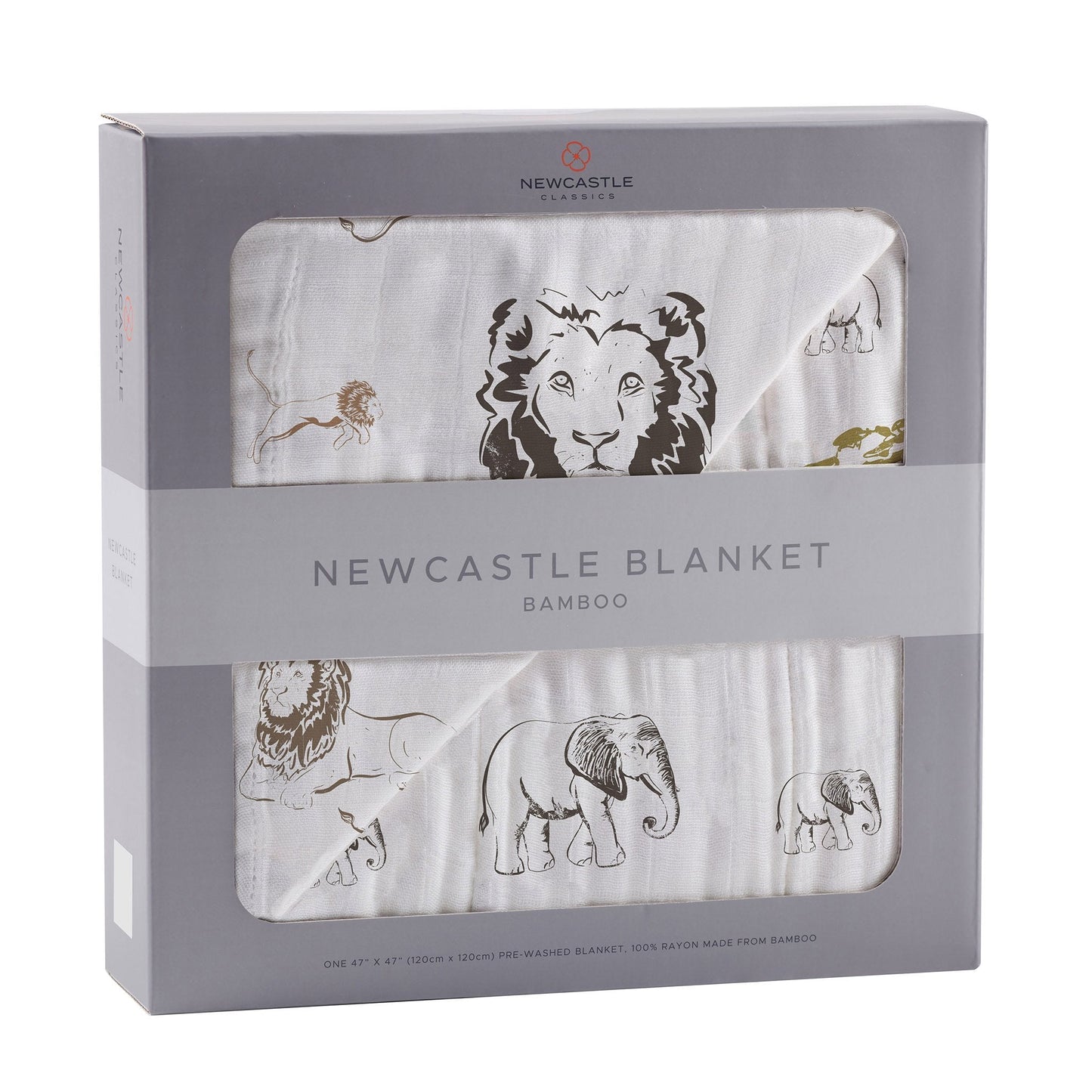 Hear Me Roar Lion and Rhinos and Elephants Bamboo Newcastle Blanket - Busy Bee Bazaar