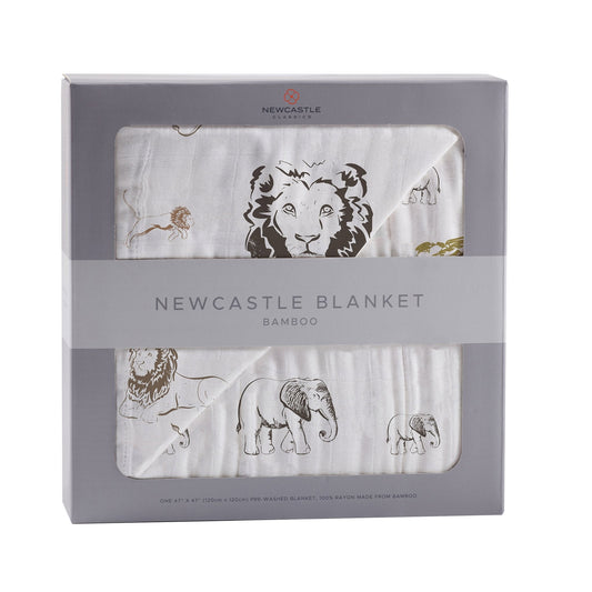 Hear Me Roar Lion and Rhinos and Elephants Bamboo Newcastle Blanket - Busy Bee Bazaar