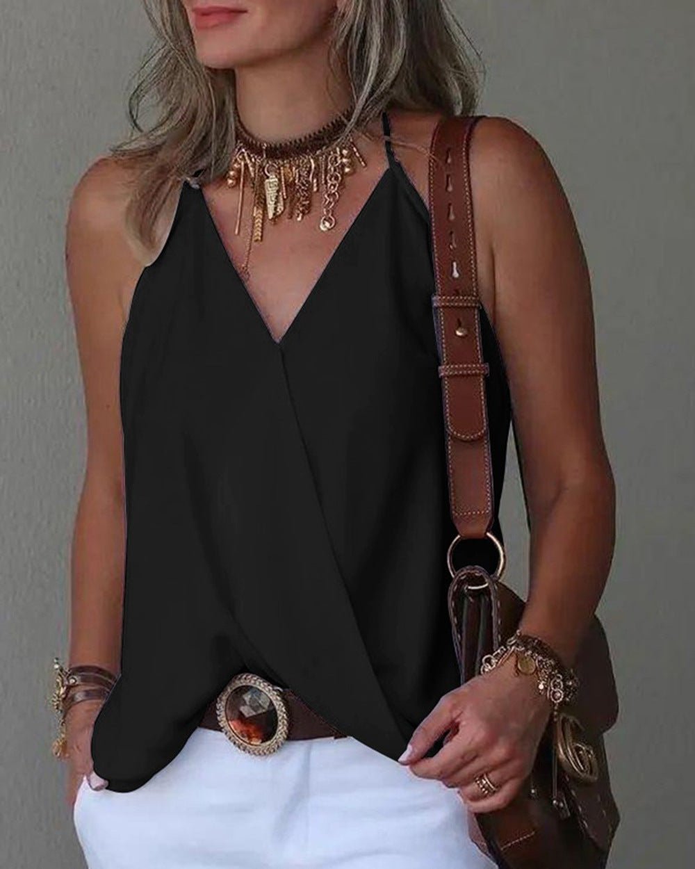 Loose Casual V-neck Tank Top - Busy Bee Bazaar