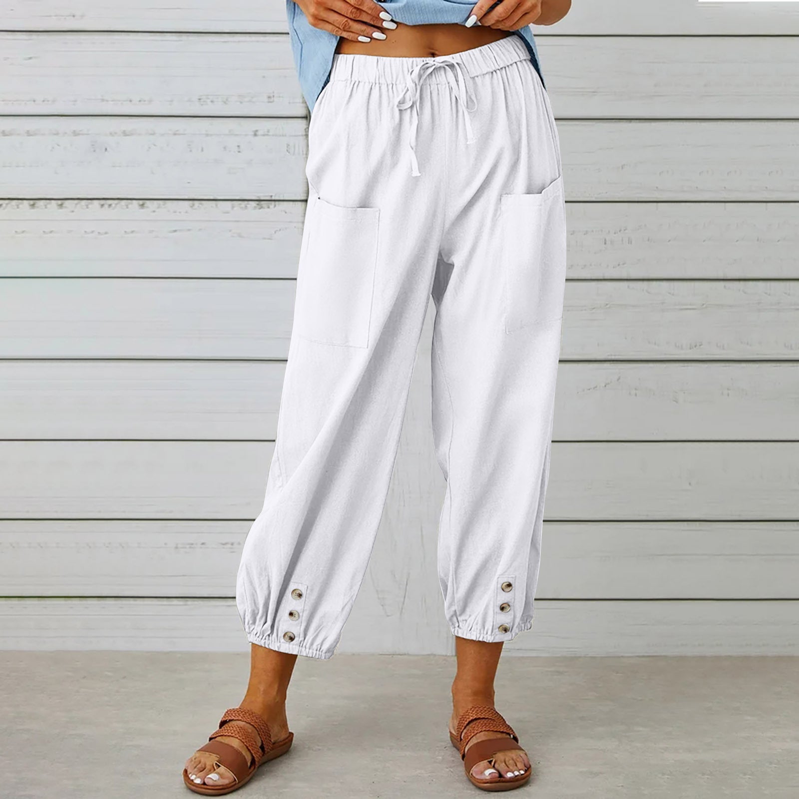 Loose High Waist Buttons Cotton Hemp Pants - Busy Bee Bazaar