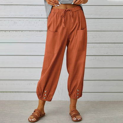 Loose High Waist Buttons Cotton Hemp Pants - Busy Bee Bazaar