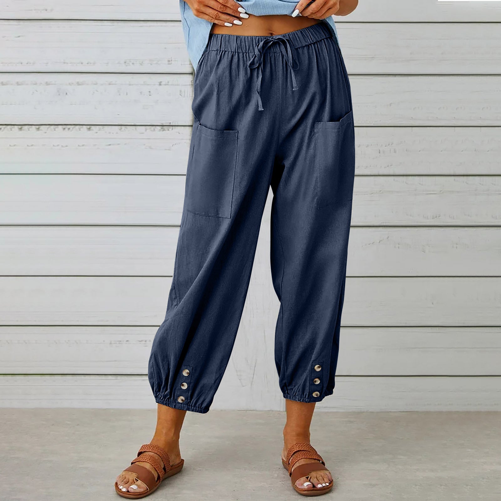 Loose High Waist Buttons Cotton Hemp Pants - Busy Bee Bazaar