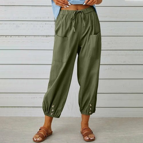 Loose High Waist Buttons Cotton Hemp Pants - Busy Bee Bazaar