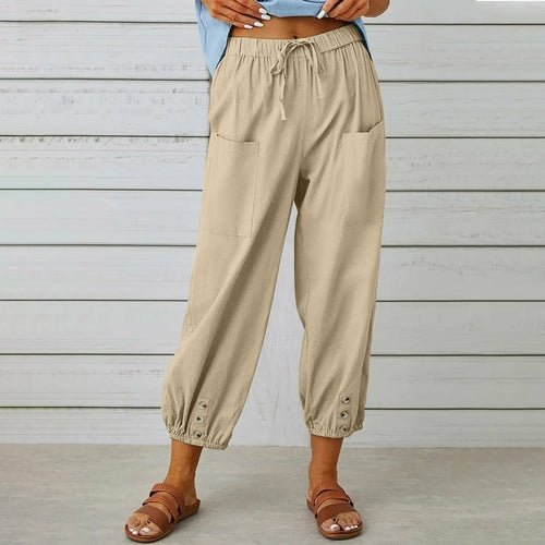 Loose High Waist Buttons Cotton Hemp Pants - Busy Bee Bazaar