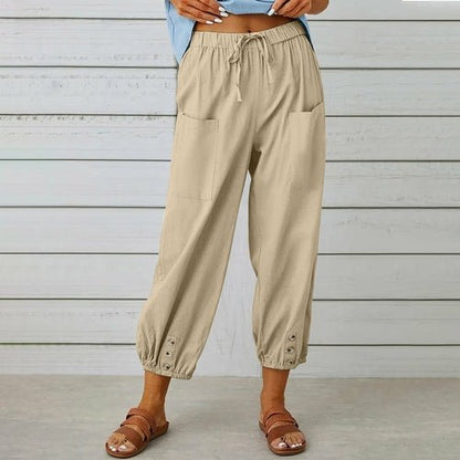 Loose High Waist Buttons Cotton Hemp Pants - Busy Bee Bazaar