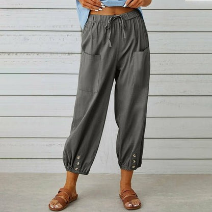 Loose High Waist Buttons Cotton Hemp Pants - Busy Bee Bazaar