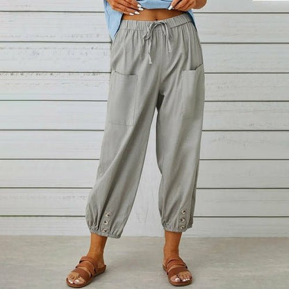 Loose High Waist Buttons Cotton Hemp Pants - Busy Bee Bazaar