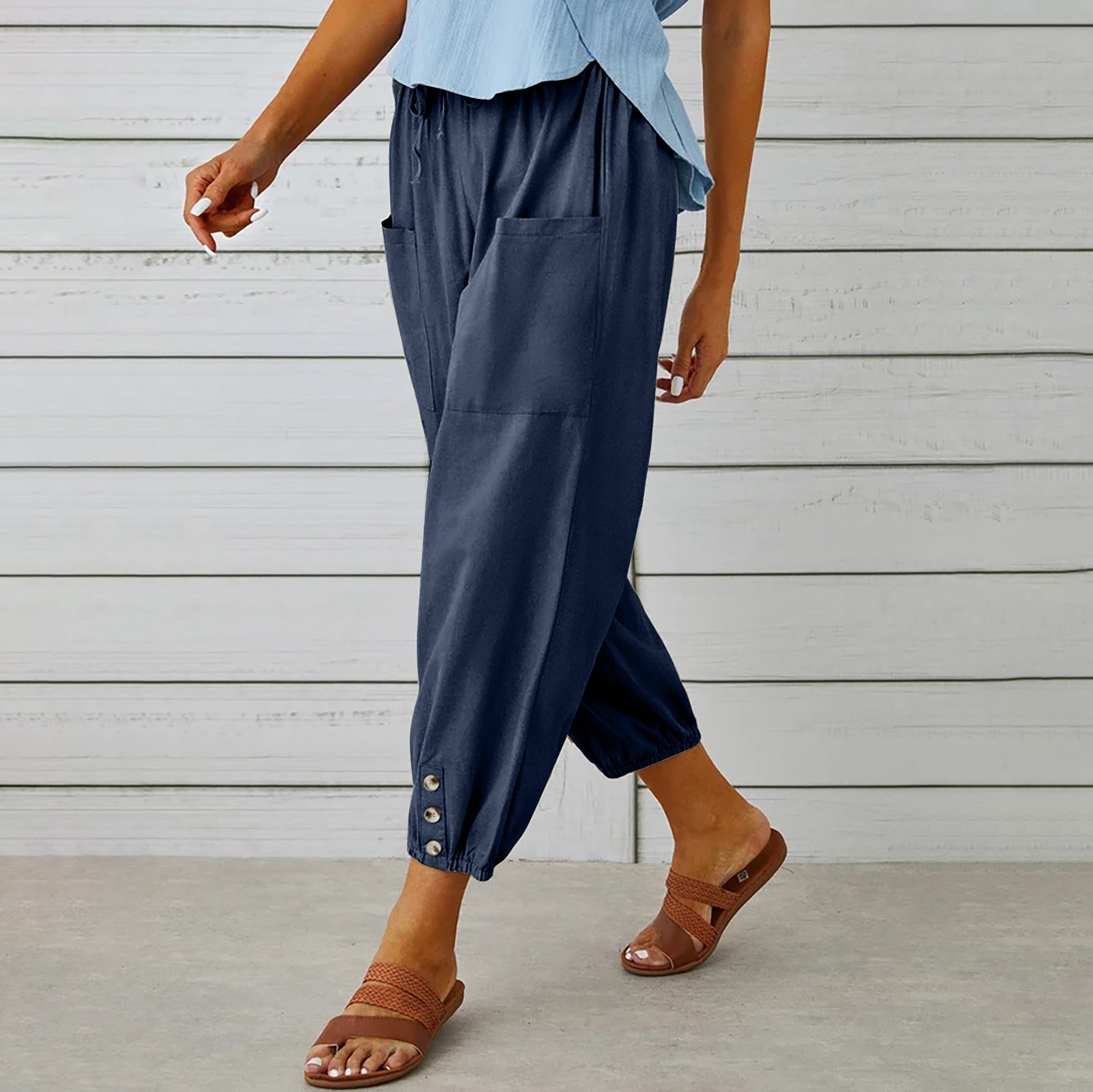 Loose High Waist Buttons Cotton Hemp Pants - Busy Bee Bazaar