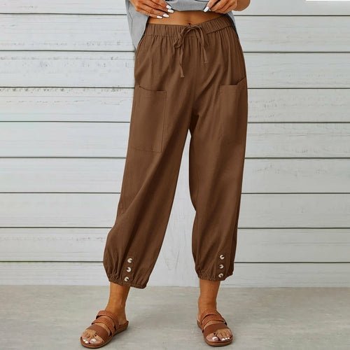 Loose High Waist Buttons Cotton Hemp Pants - Busy Bee Bazaar