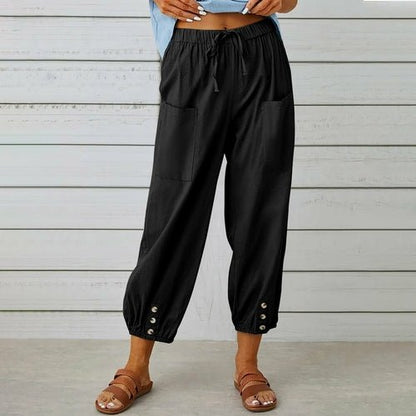 Loose High Waist Buttons Cotton Hemp Pants - Busy Bee Bazaar