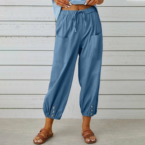 Loose High Waist Buttons Cotton Hemp Pants - Busy Bee Bazaar