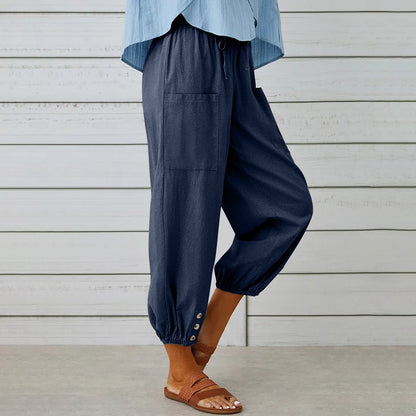 Loose High Waist Buttons Cotton Hemp Pants - Busy Bee Bazaar