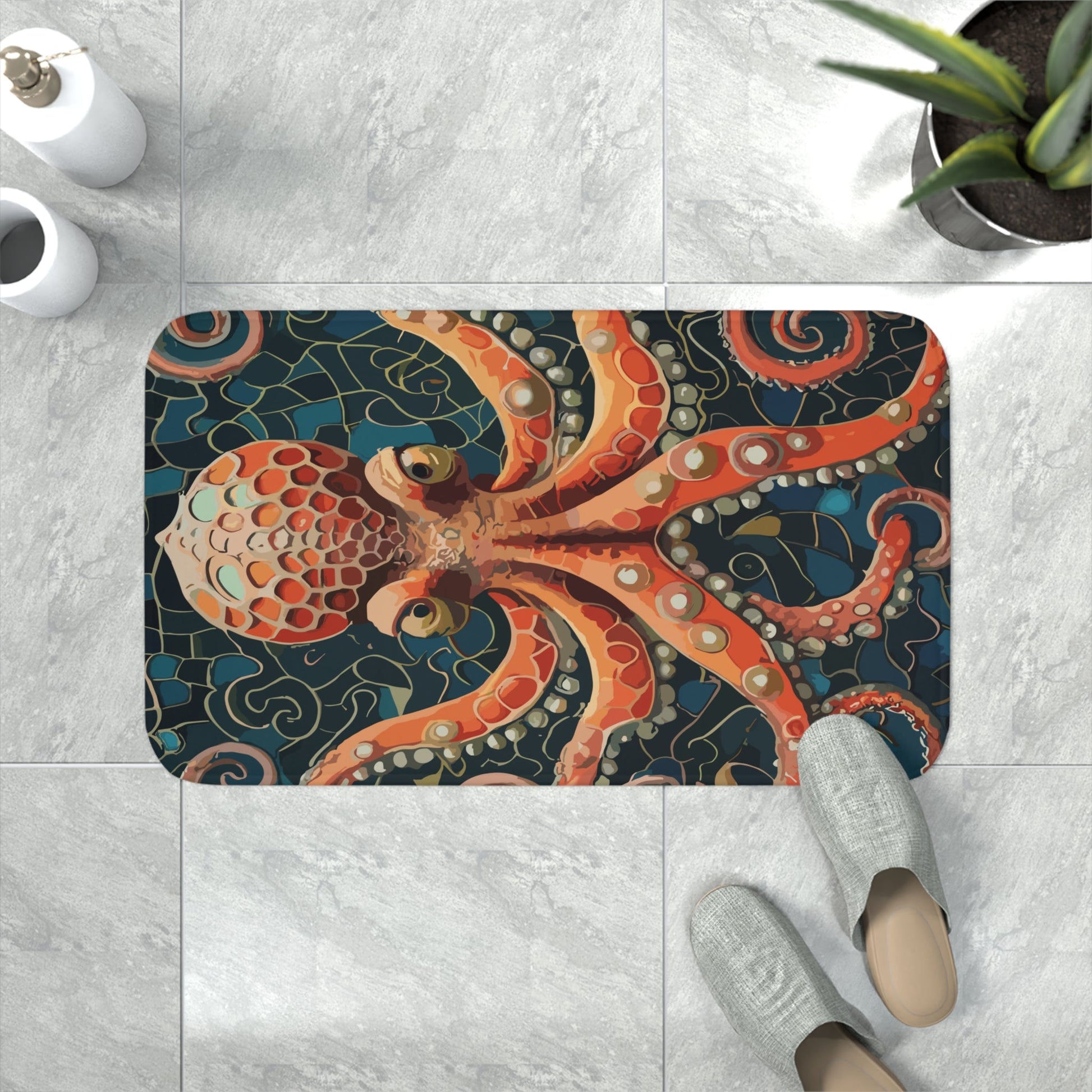 Octopus Tile Mosaic Memory Foam Bath Mat - Busy Bee Bazaar