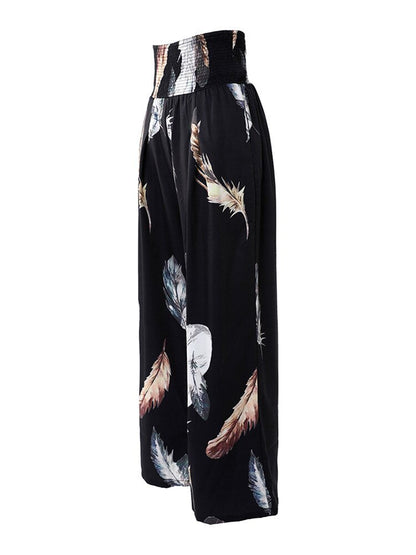 Print Casual High Waist Wide Leg Pants - Busy Bee Bazaar