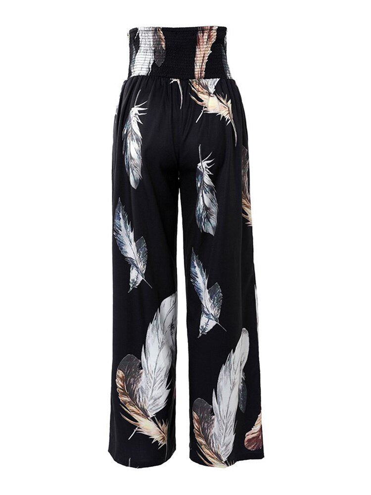 Print Casual High Waist Wide Leg Pants - Busy Bee Bazaar