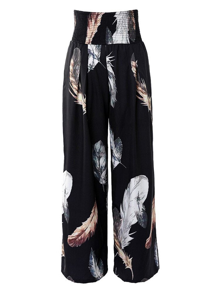 Print Casual High Waist Wide Leg Pants - Busy Bee Bazaar