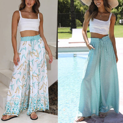 Printed Elastic Waist Wide-Leg Pants - Busy Bee Bazaar