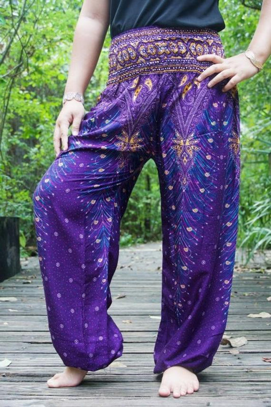 Purple PEACOCK Harem Pants Women Boho Pants Hippie Pants - Busy Bee Bazaar