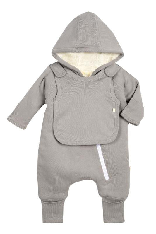 Smart Cuddly Jumpsuit + Bib - Gray - Busy Bee Bazaar