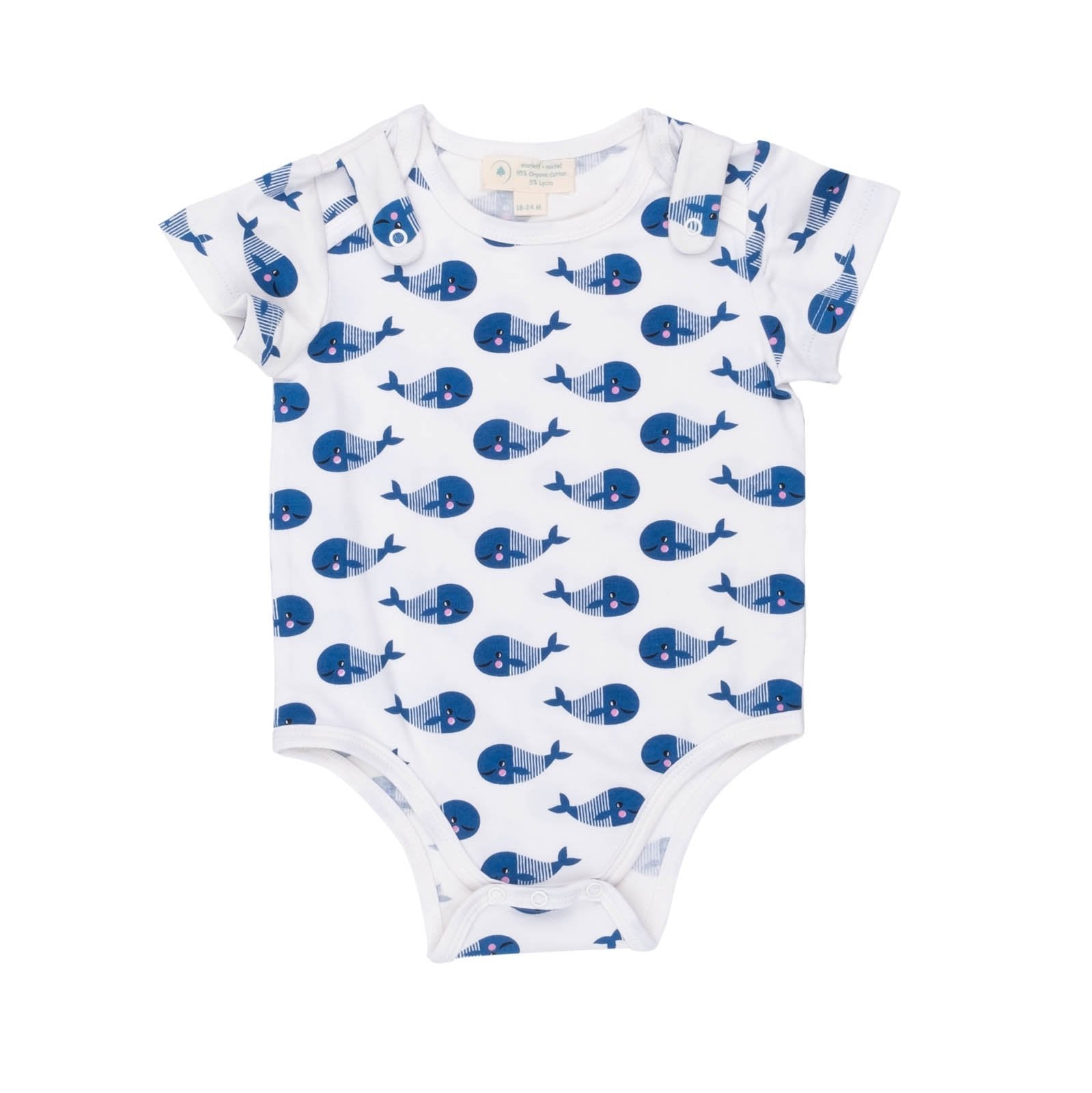 Smart Short Sleeve Bodysuit + Bib - Blue Whale - Busy Bee Bazaar