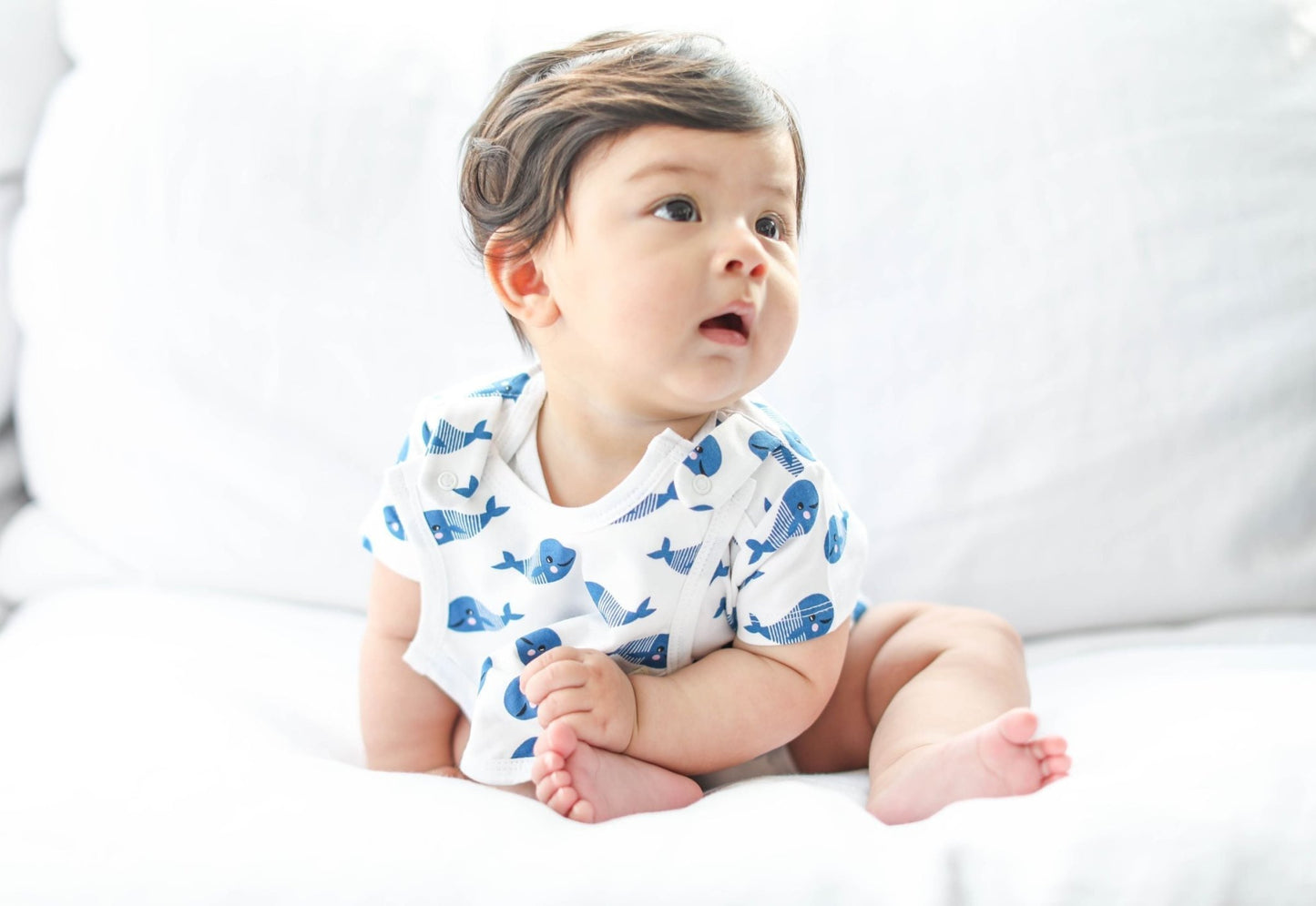 Smart Short Sleeve Bodysuit + Bib - Blue Whale - Busy Bee Bazaar