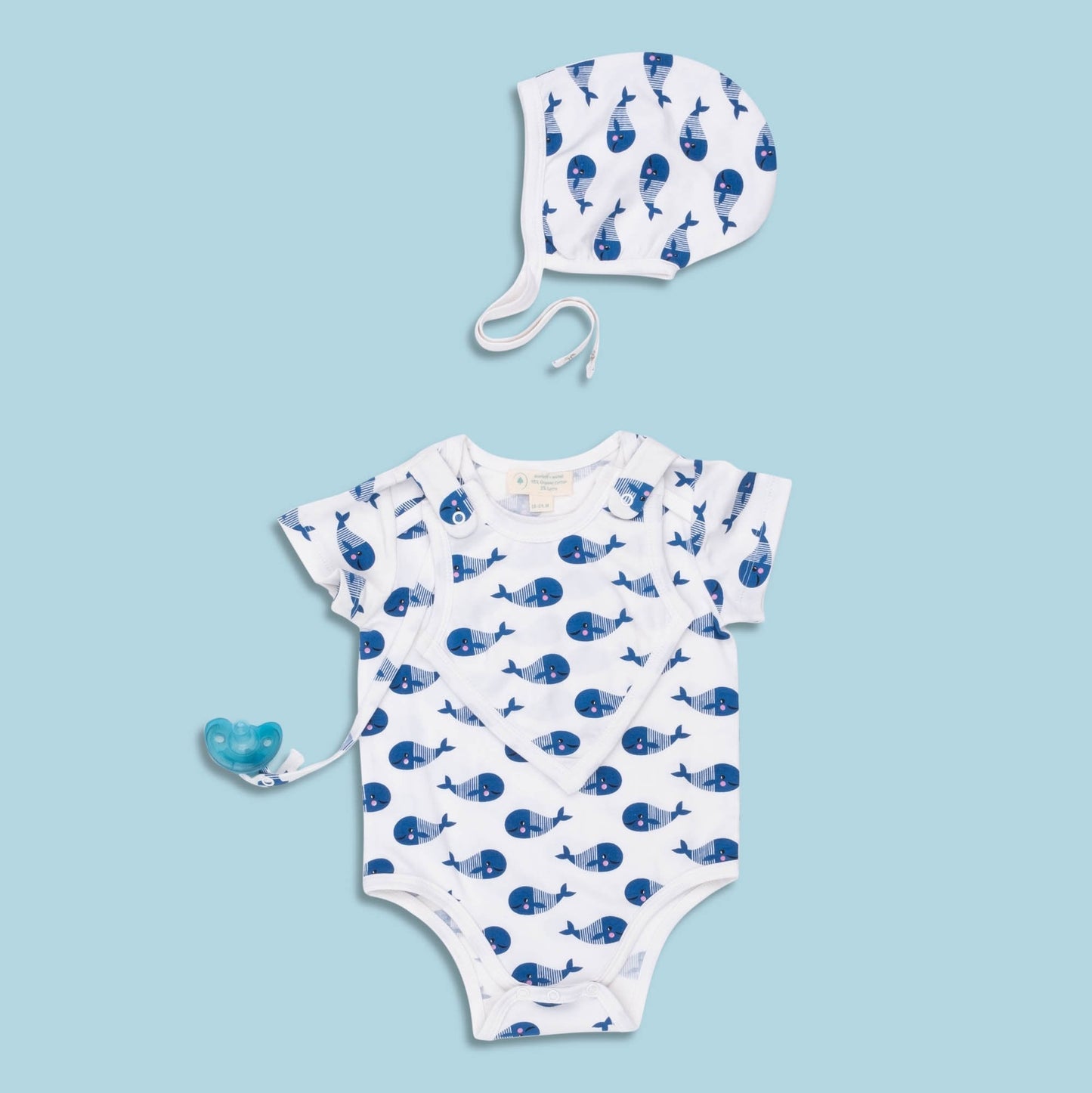 Smart Short Sleeve Bodysuit + Bib - Blue Whale - Busy Bee Bazaar