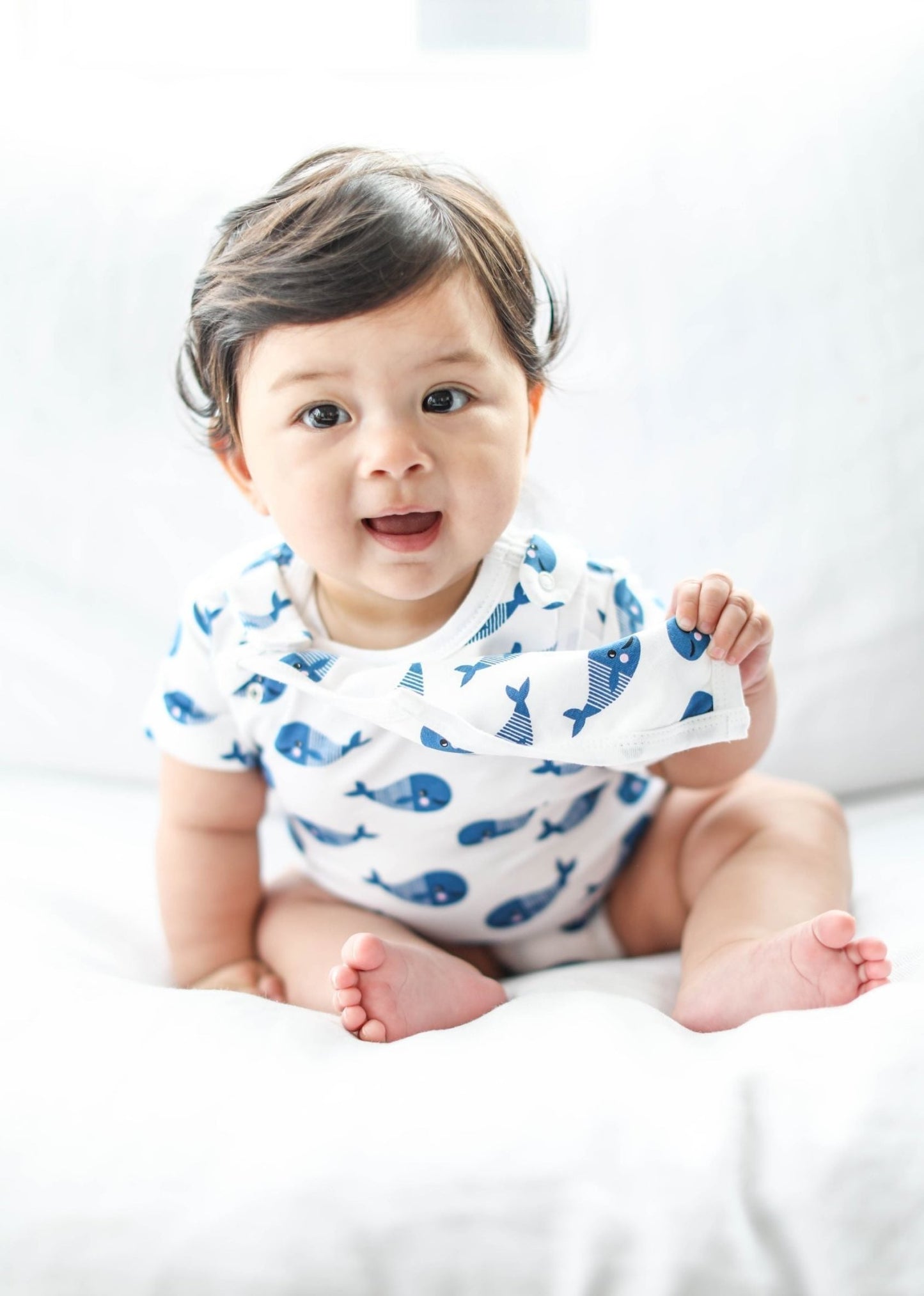 Smart Short Sleeve Bodysuit + Bib - Blue Whale - Busy Bee Bazaar